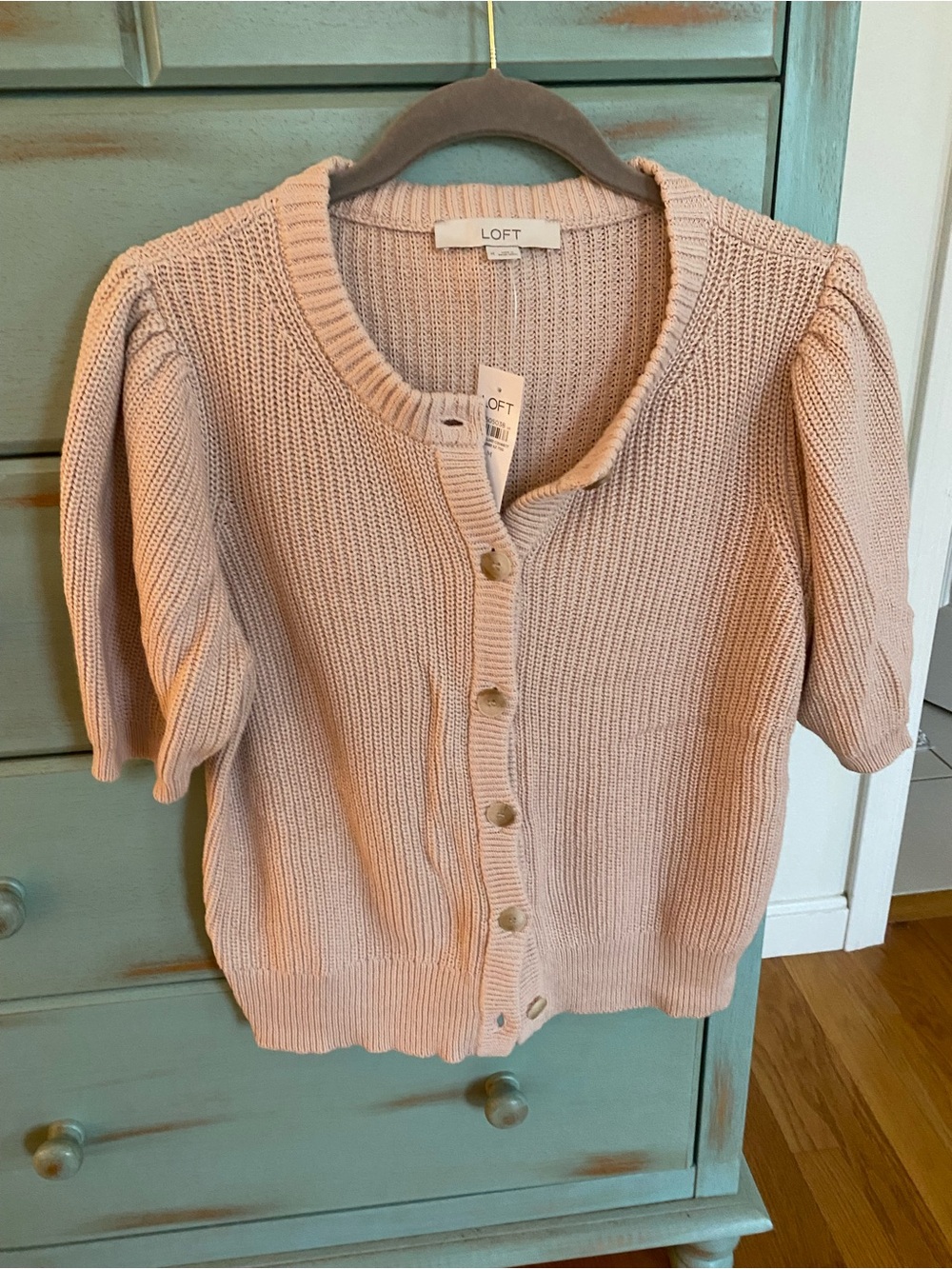 LOFT Blush Pink Short Sleeve Button Cardigan